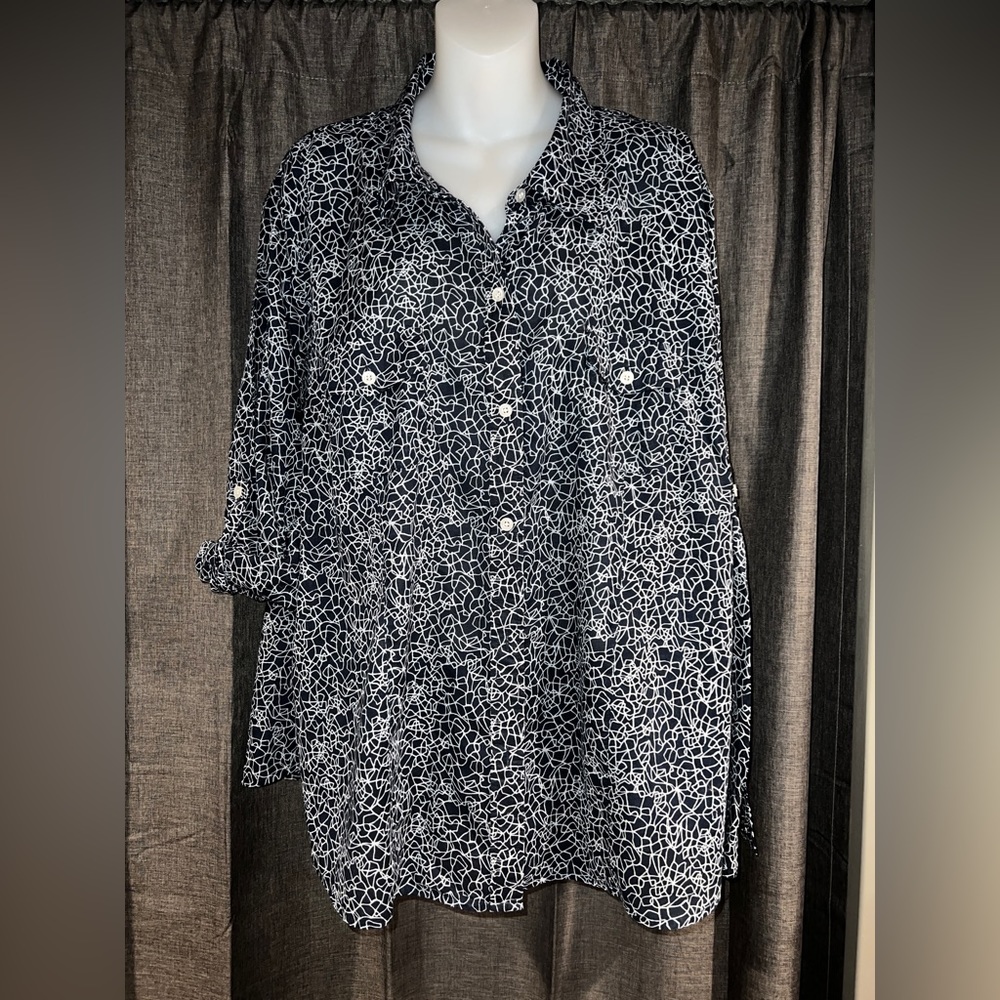 Liz Claiborne plus 3x cotton button downVGC blue and white design